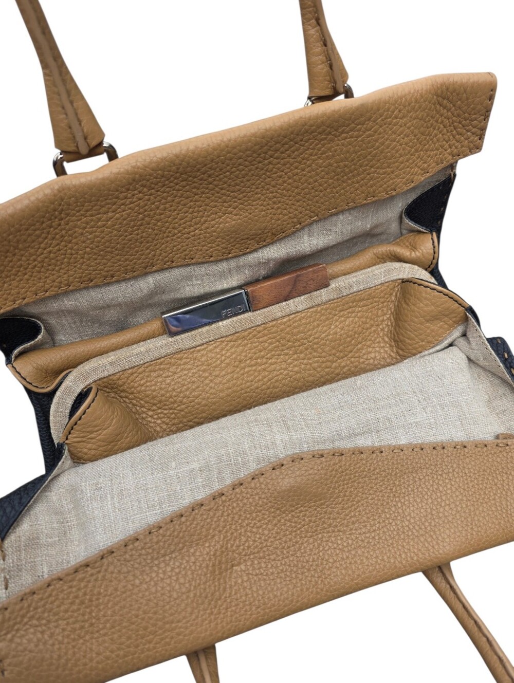 FENDI Selleria Made to Order 2012 Tan Pebbled Leather Tote Like New